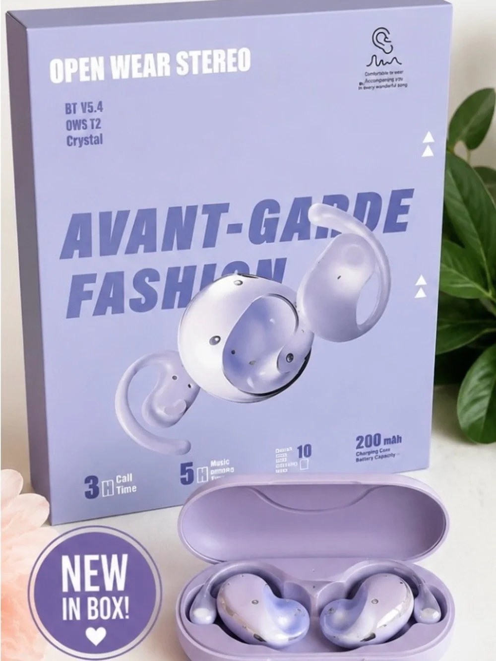 Crystal White Open-Wear Stereo Wireless Earbuds with Charging Case
